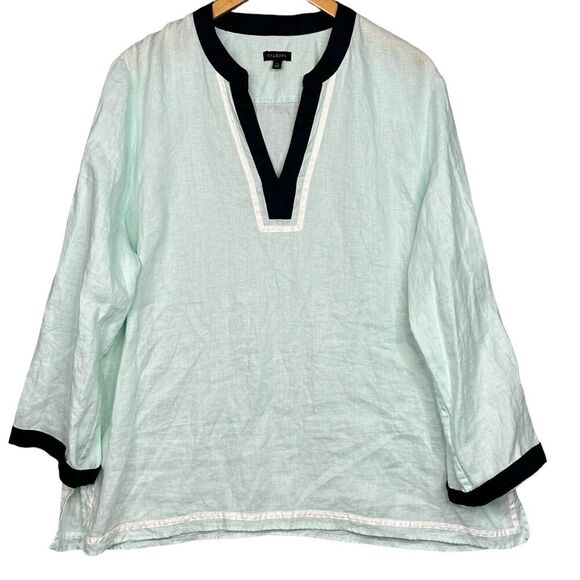 Talbots Top Shirt Linen Womens Mint Green Size XL Long Sleeve Classic Summer - Picture 1 of 11